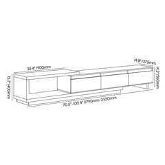 Modern 71" TV Stand With 3 Drawers - Walnut & Black Dimensions