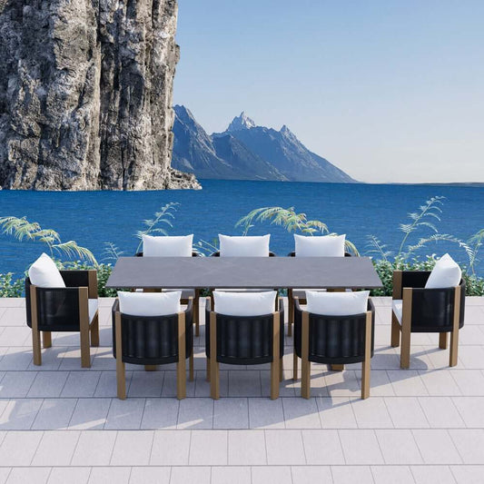 Modern 8-Seater Outdoor Dining Set with Sintered Stone and Aluminum