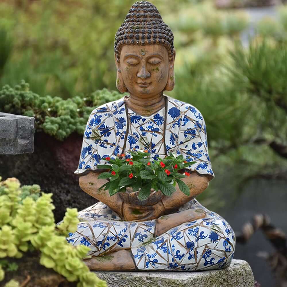 Modern Abstract Buddha Sculpture Flowerpot in Multi-Color Magnesium Oxide
