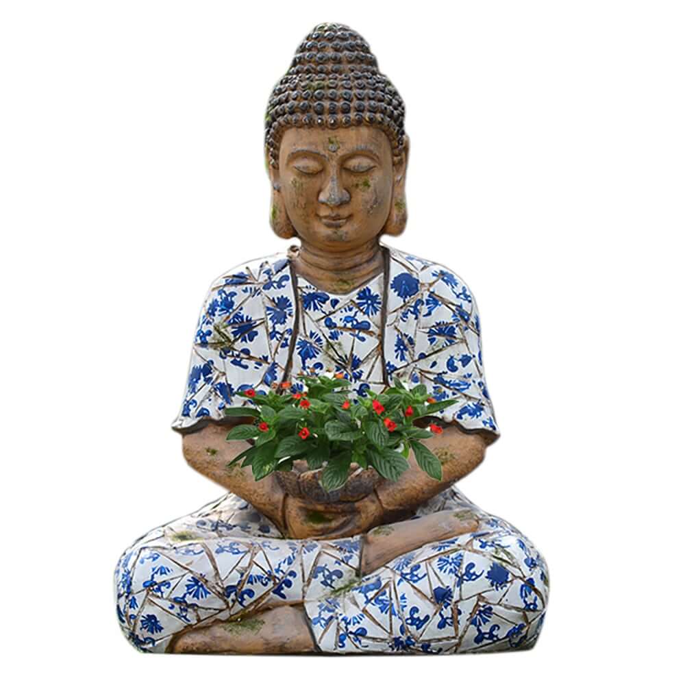 Modern Abstract Buddha Sculpture Flowerpot in Multi-Color Magnesium Oxide