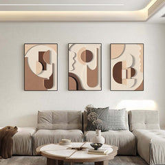Modern Abstract Geometric Canvas Wall Art Triptych with Frame