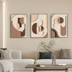 Modern Abstract Geometric Canvas Wall Art Triptych with Frame