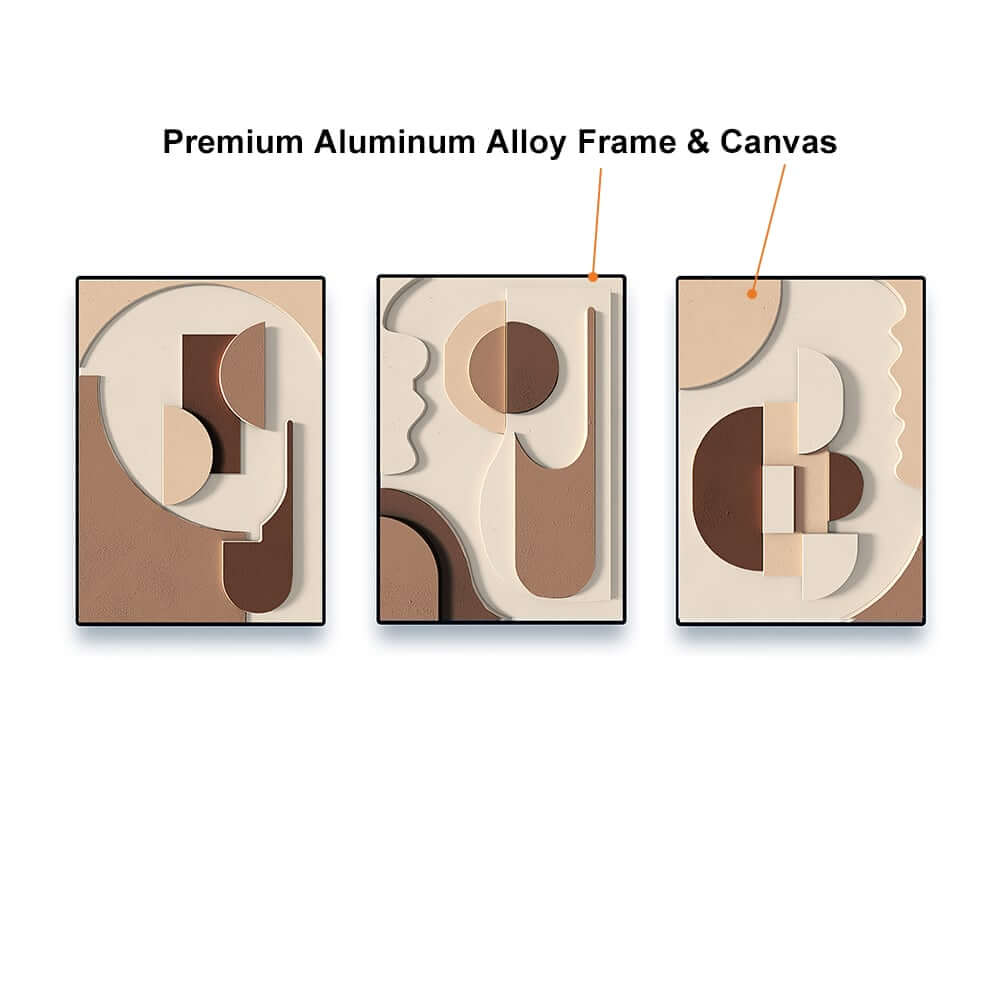 Modern Abstract Geometric Canvas Wall Art Triptych with Frame