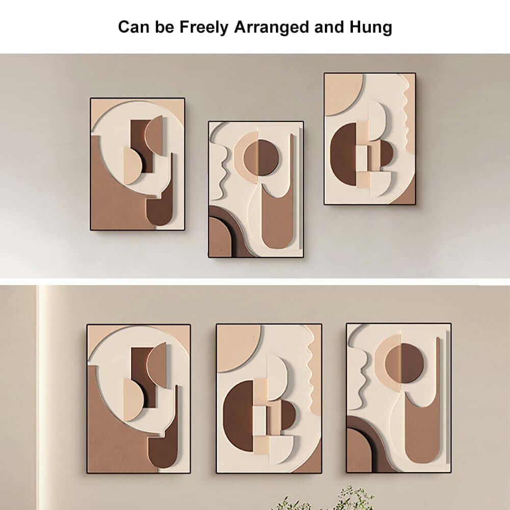 Modern Abstract Geometric Canvas Wall Art Triptych with Frame