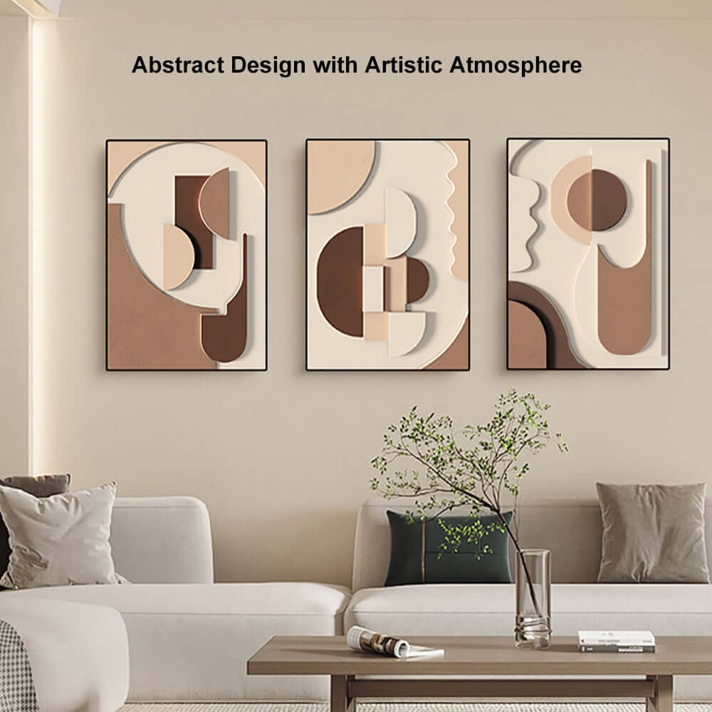 Modern Abstract Geometric Canvas Wall Art Triptych with Frame