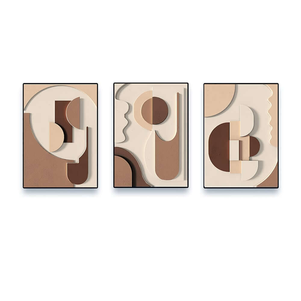 Modern Abstract Geometric Canvas Wall Art Triptych with Frame
