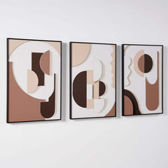 Modern Abstract Geometric Canvas Wall Art Triptych with Frame