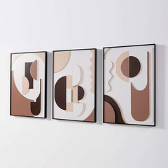 Modern Abstract Geometric Canvas Wall Art Triptych with Frame