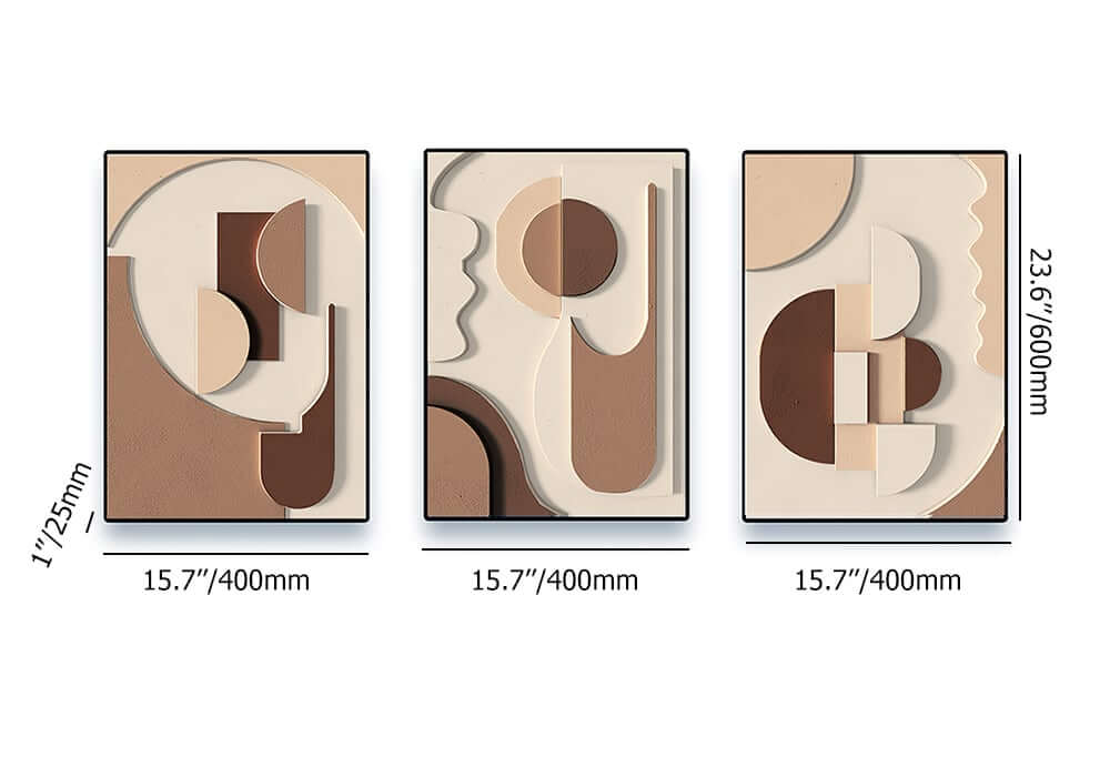 Modern Abstract Geometric Canvas Wall Art Triptych with Frame Dimensions