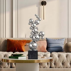 Modern Abstract Marble and Stainless Steel Sculpture