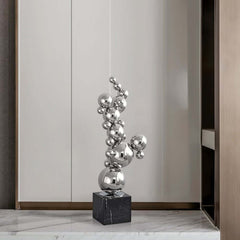 Modern Abstract Marble and Stainless Steel Sculpture