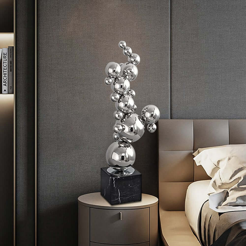 Modern Abstract Marble and Stainless Steel Sculpture Main Product Image