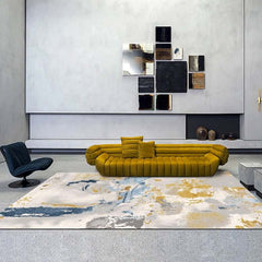 Modern Abstract Nylon Area Rug in Blue and Gold