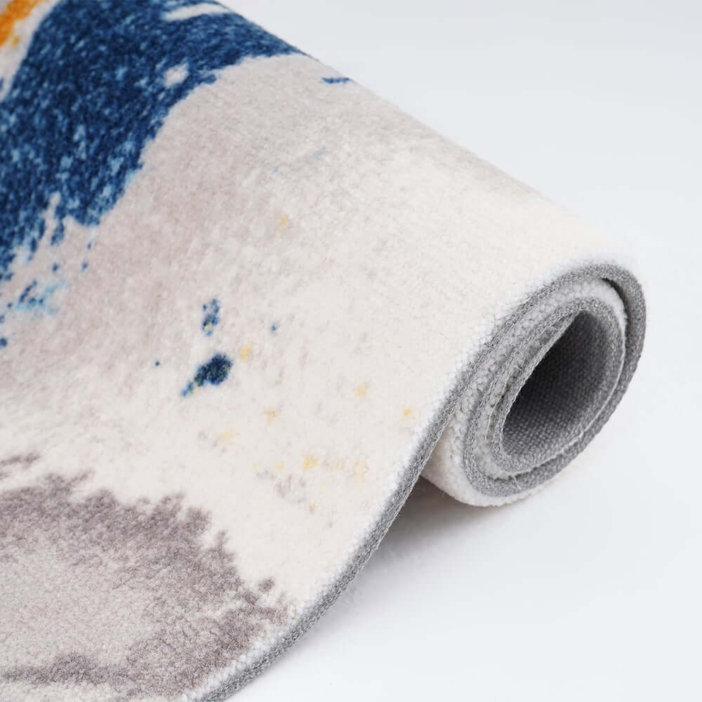 Modern Abstract Nylon Area Rug in Blue and Gold