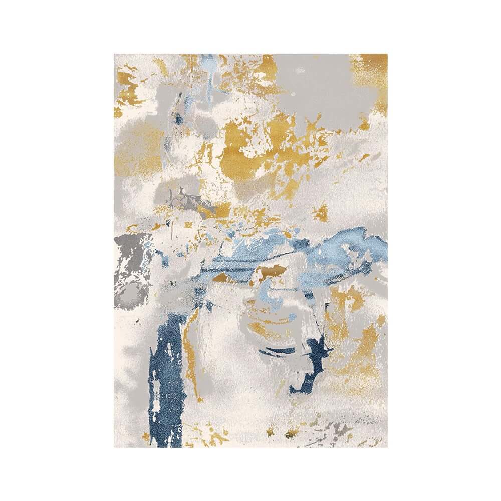 Modern Abstract Nylon Area Rug in Blue and Gold