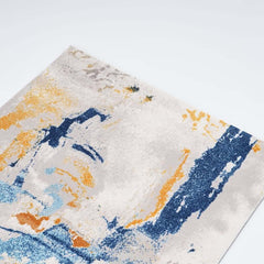 Modern Abstract Nylon Area Rug in Blue and Gold