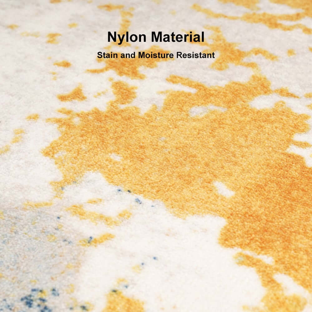 Modern Abstract Nylon Area Rug in Blue and Gold