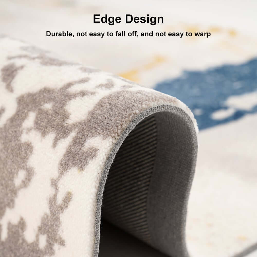 Modern Abstract Nylon Area Rug in Blue and Gold