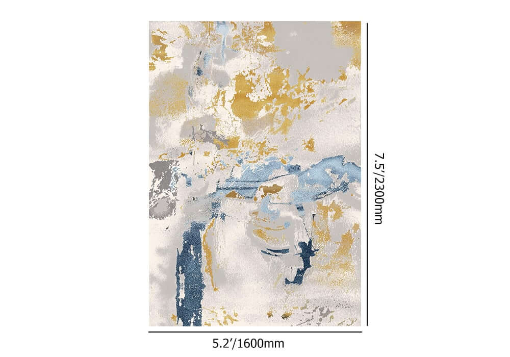 Modern Abstract Nylon Area Rug in Blue and Gold Dimensions