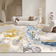 Modern Abstract Nylon Area Rug in Blue and Gold Main Product Image