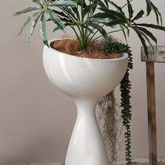 Modern Abstract White Resin Planter for Outdoor Use - 26" Tall