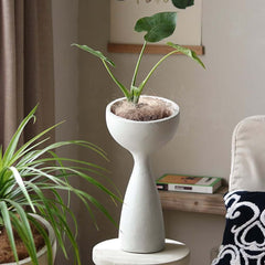 Modern Abstract White Resin Planter for Outdoor Use - 26" Tall