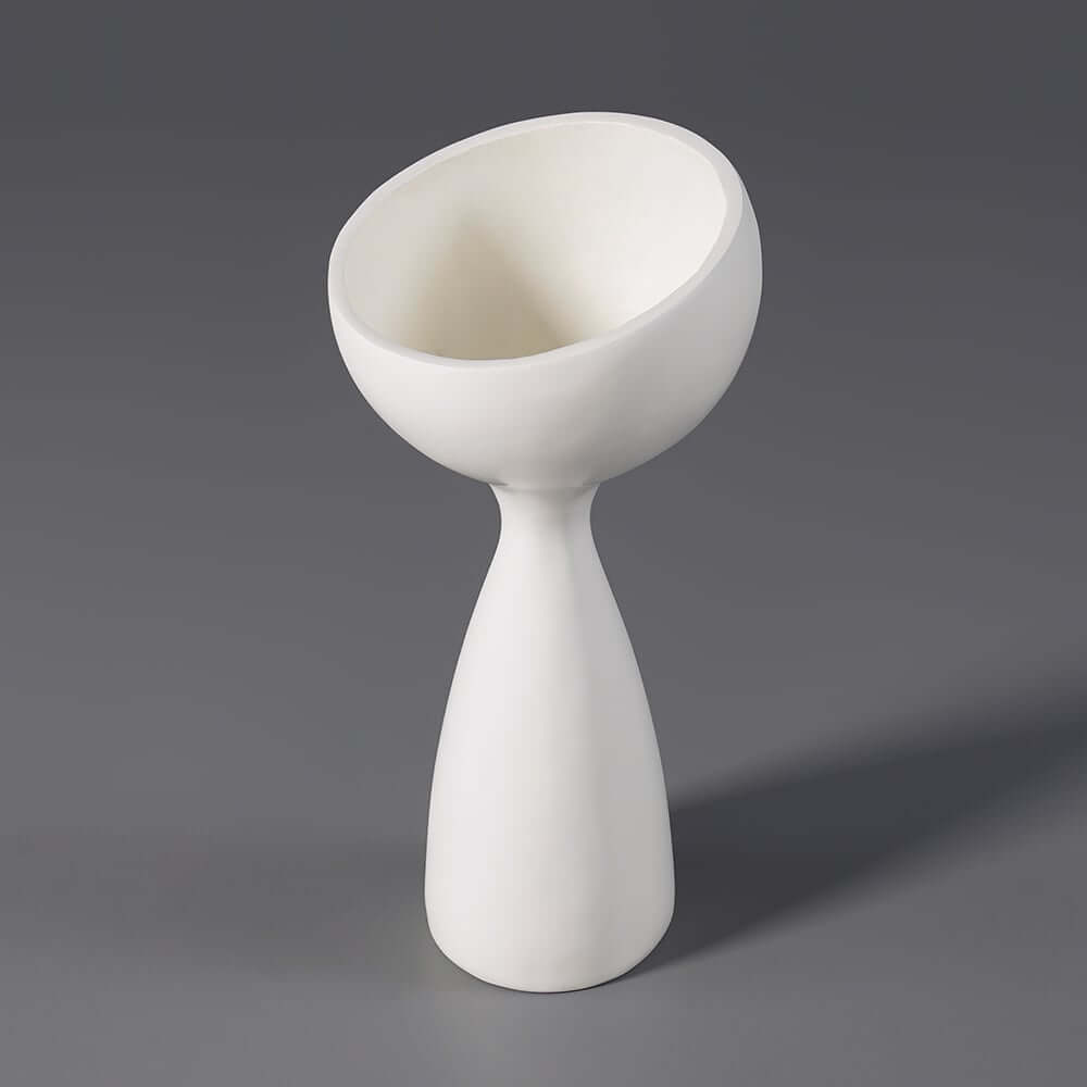 Modern Abstract White Resin Planter for Outdoor Use - 26" Tall