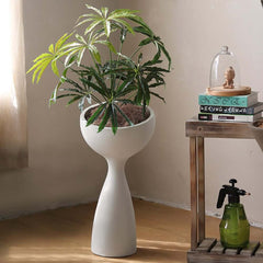 Modern Abstract White Resin Planter for Outdoor Use - 26" Tall