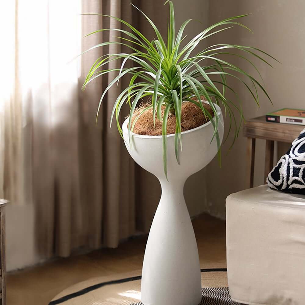 Modern Abstract White Resin Planter for Outdoor Use - 26" Tall