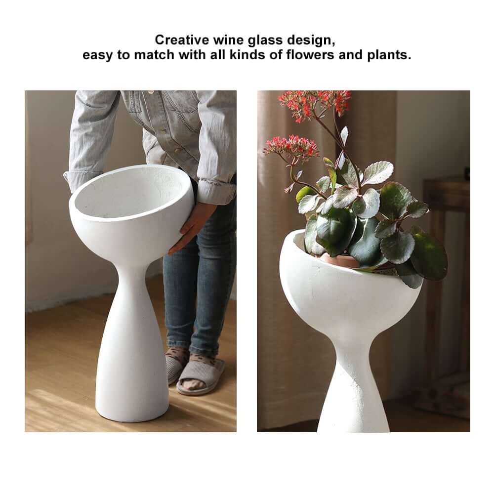 Modern Abstract White Resin Planter for Outdoor Use - 26" Tall