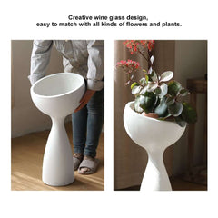 Modern Abstract White Resin Planter for Outdoor Use - 26" Tall