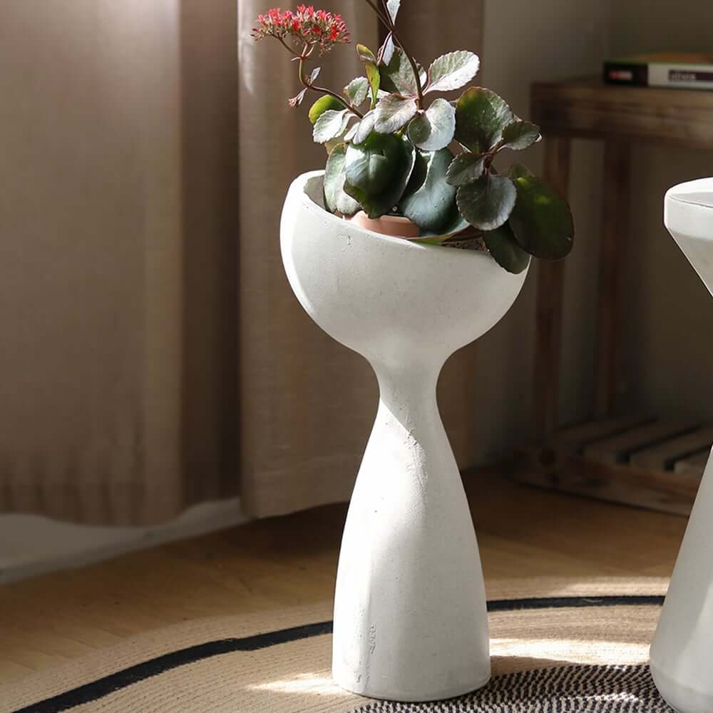 Modern Abstract White Resin Planter for Outdoor Use - 26" Tall Main Product Image