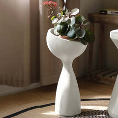 Modern Abstract White Resin Planter for Outdoor Use - 26" Tall Main Product Image