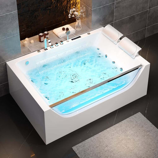 Modern Acrylic Back To Wall Jacuzzi Bathtub with Chromatherapy
