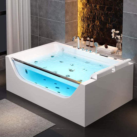 Modern Acrylic Back To Wall Jacuzzi Bathtub with Chromatherapy Main Product Image