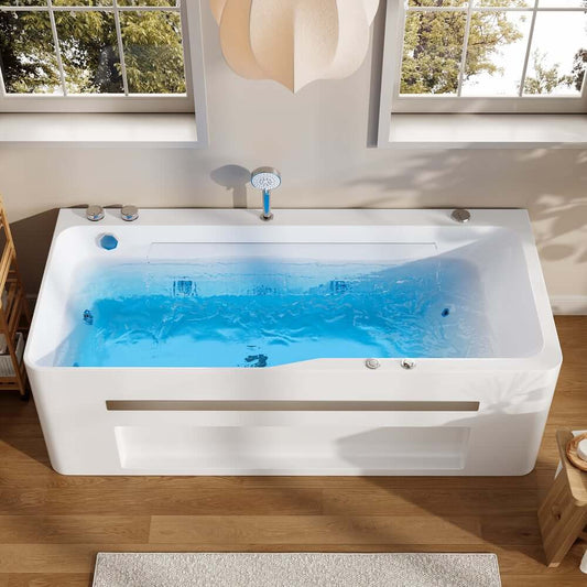 Modern Acrylic Back To Wall Whirlpool Bathtub with Chromatherapy
