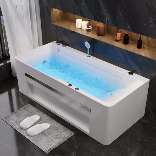 Modern Acrylic Back To Wall Whirlpool Bathtub with Chromatherapy Main Product Image