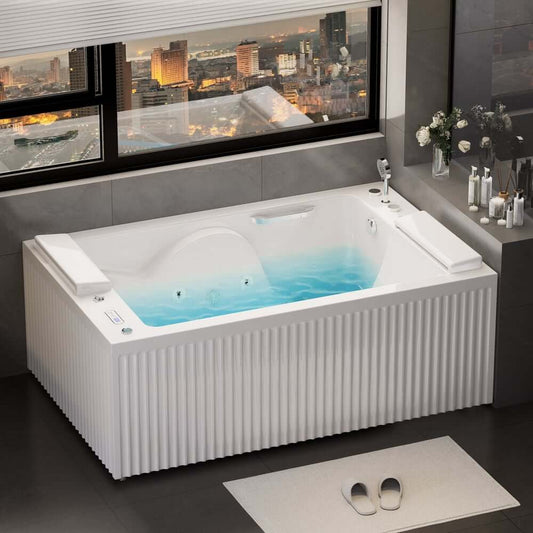 Modern Acrylic Double-Seater Hydrotherapy Bathtub with LED Waterfall