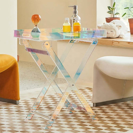 Modern Acrylic Folding Accent Table With Cross Legs Main Product Image
