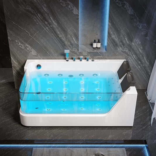 Modern Acrylic Freestanding Back To Wall Bathtub with Chromatherapy