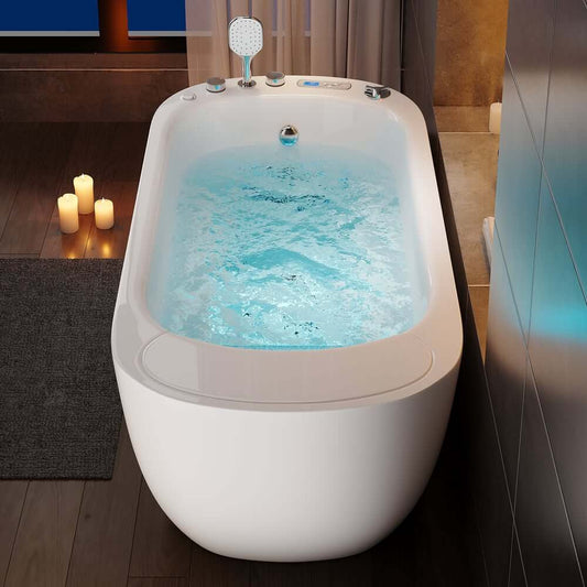 Modern Acrylic Hydrotherapy Freestanding Bathtub with LED-Lit Waterfall