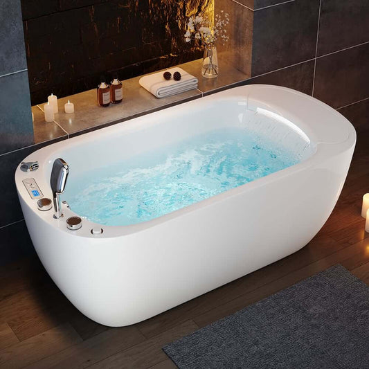 Modern Acrylic Hydrotherapy Freestanding Bathtub with LED-Lit Waterfall Main Product Image