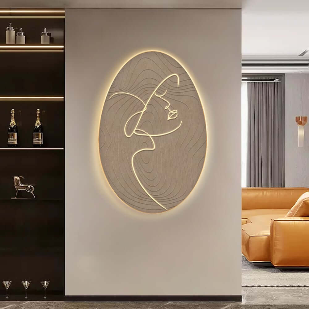 Modern Acrylic Oval Wall Art with LED Halo Lighting