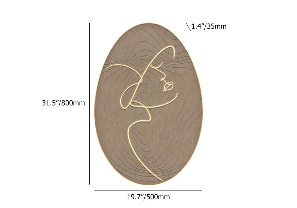 Modern Acrylic Oval Wall Art with LED Halo Lighting Dimensions