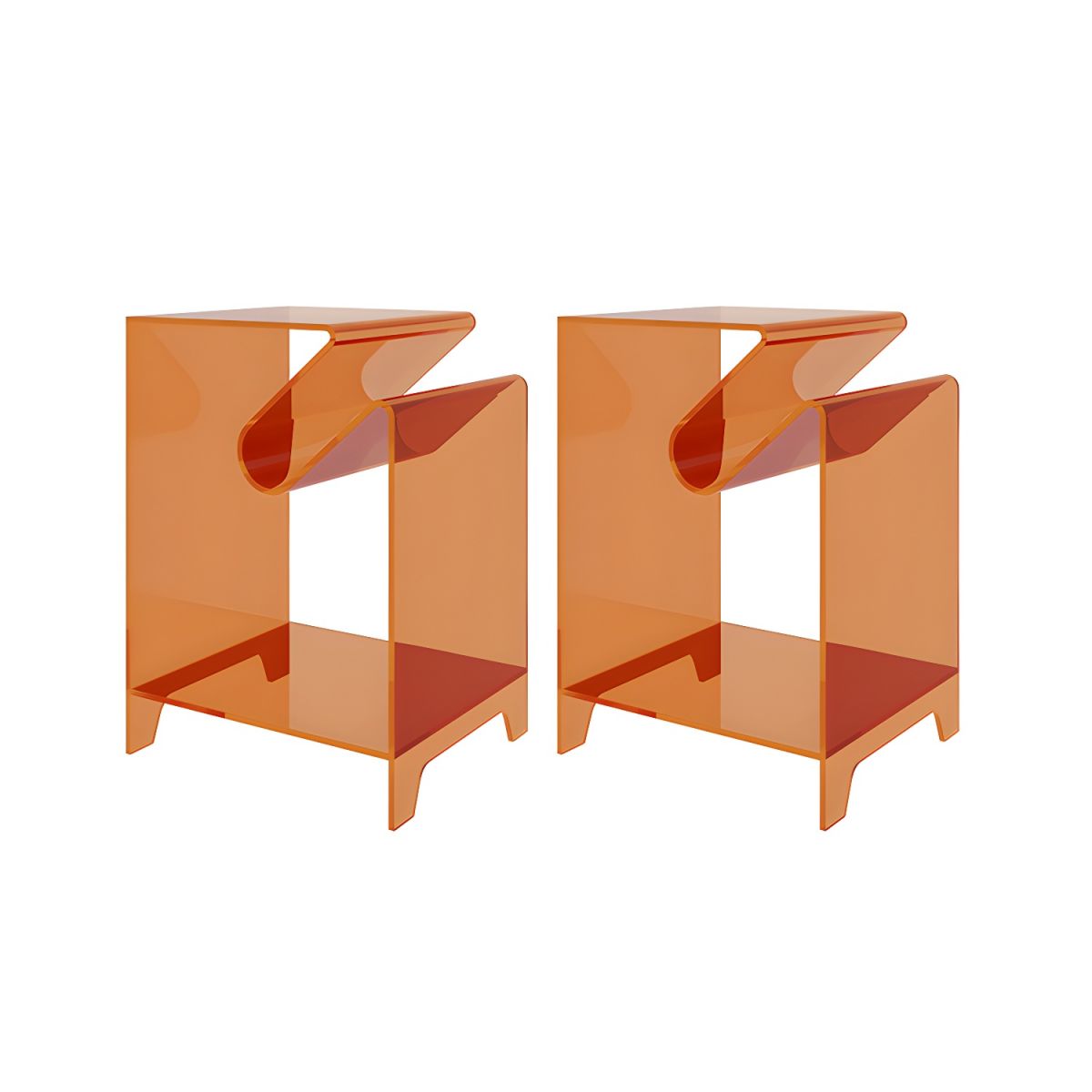 Modern Acrylic Rectangular End Table with Shelf – Blue, Orange, Grey