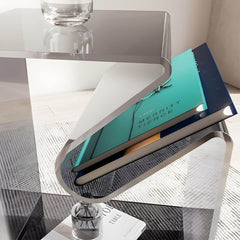 Modern Acrylic Rectangular End Table with Shelf – Blue, Orange, Grey