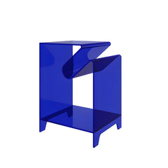 Modern Acrylic Rectangular End Table with Shelf – Blue, Orange, Grey