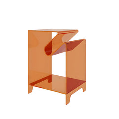 Modern Acrylic Rectangular End Table with Shelf – Blue, Orange, Grey