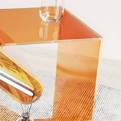 Modern Acrylic Rectangular End Table with Shelf – Blue, Orange, Grey