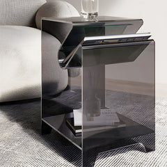 Modern Acrylic Rectangular End Table with Shelf – Blue, Orange, Grey